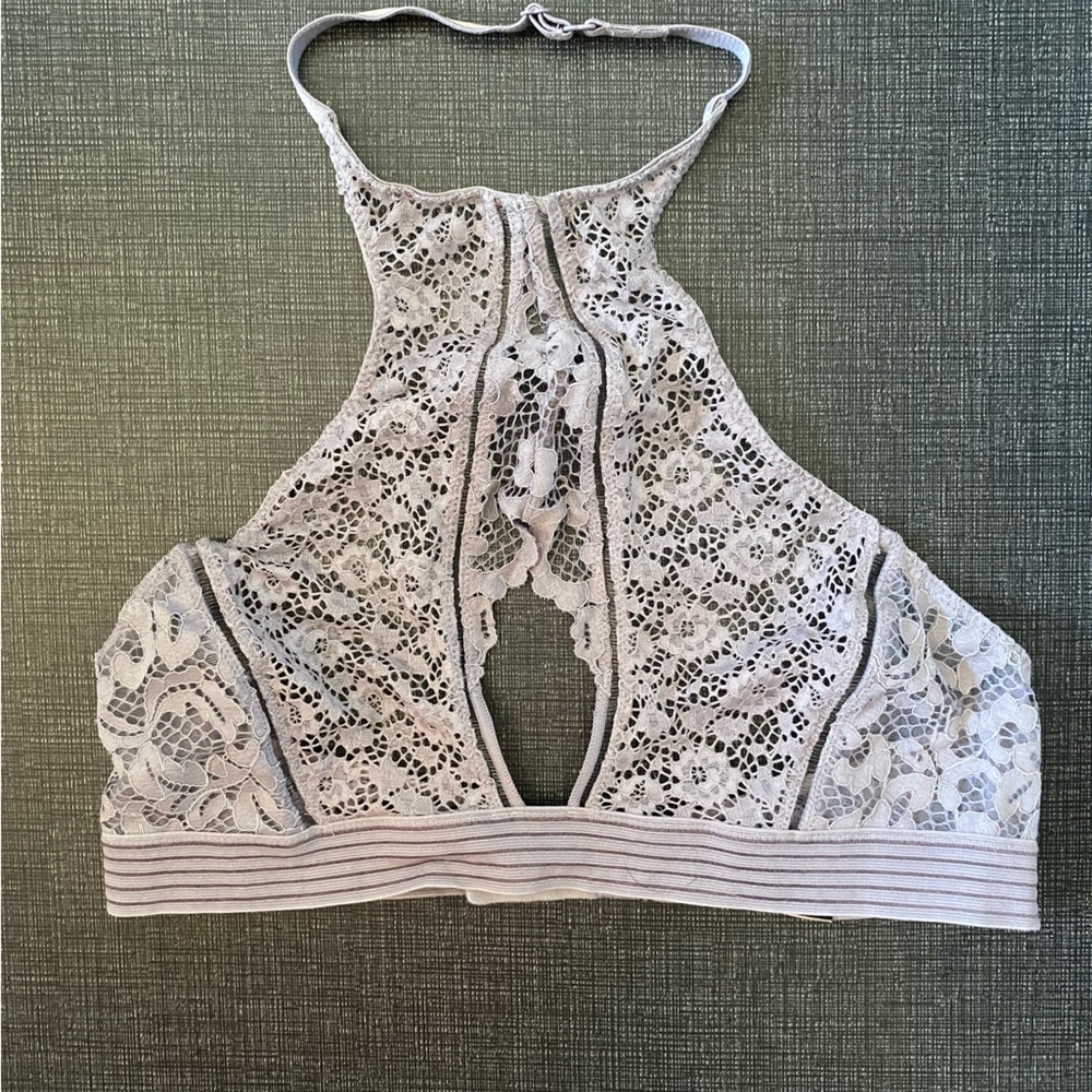 Victoria's Secret Lace Halter Bralette in Light Gray